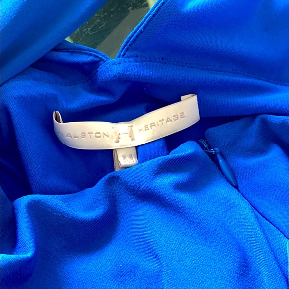 Halston Heritage Crisscross Neck Blue Jersey Gown - Picture 4 of 4